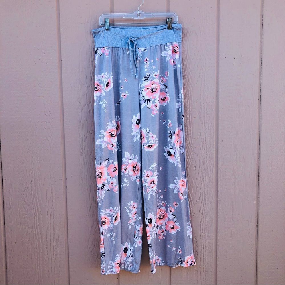 Wide Leg Floral Pink Cherry Blossom Sleep Pajama Pants